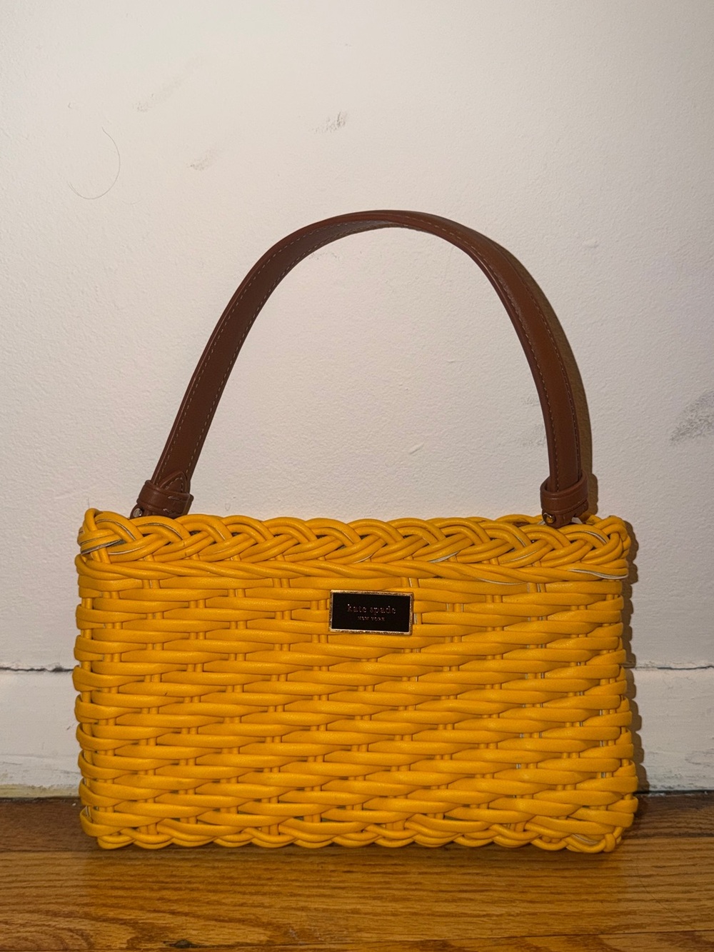 Kate Spade Yellow Braided Faux Leather Basketweave Bag
